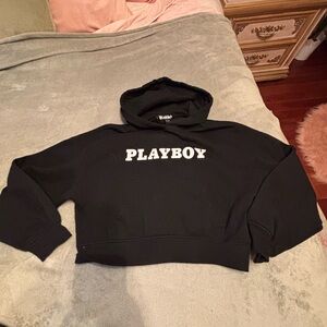PLAYBOY Black Cropped Hoodie